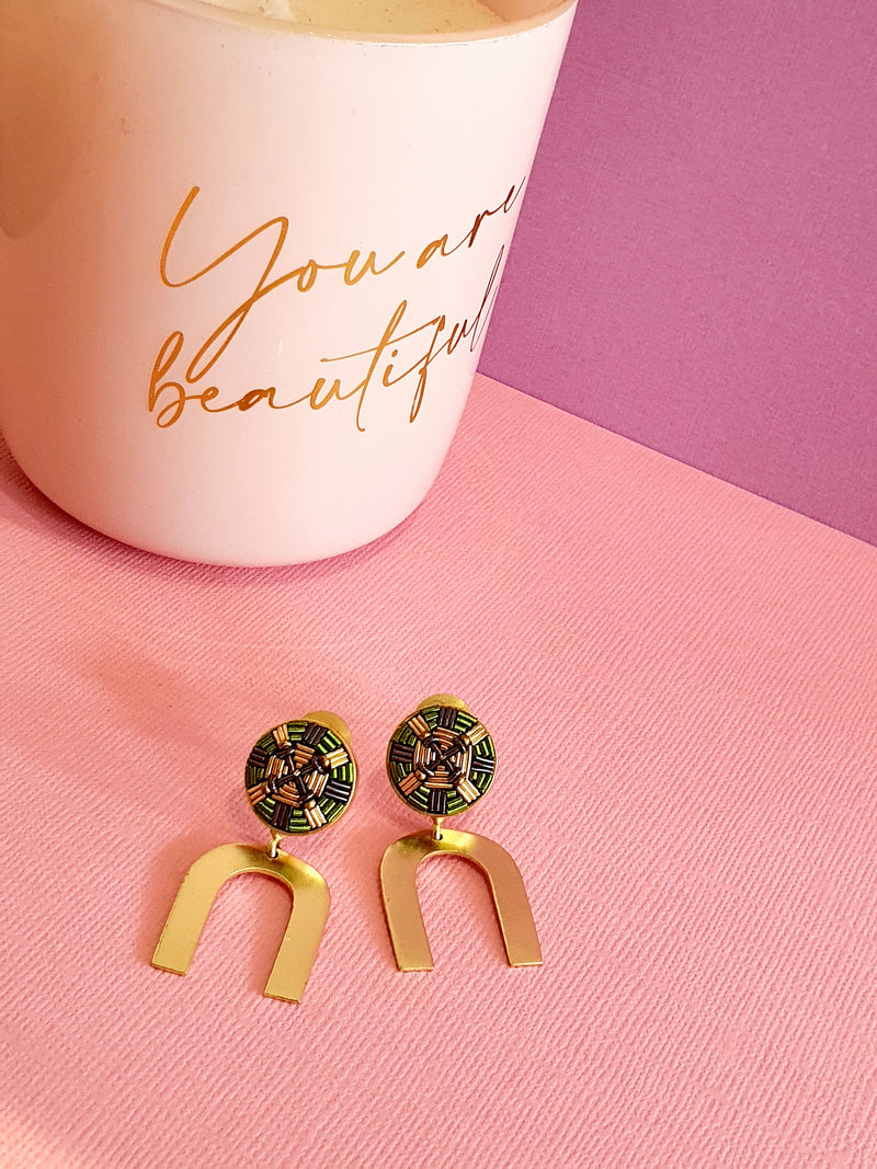 U shaped danglers Embroidered Earrings